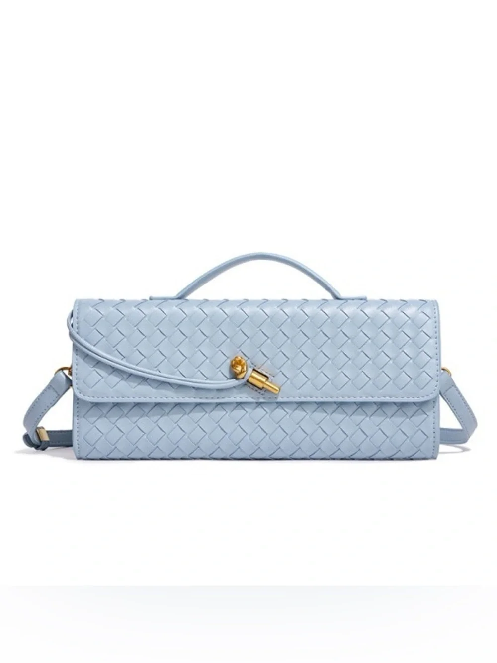 Woven Top-Handle Crossbody Bag in Light Blue